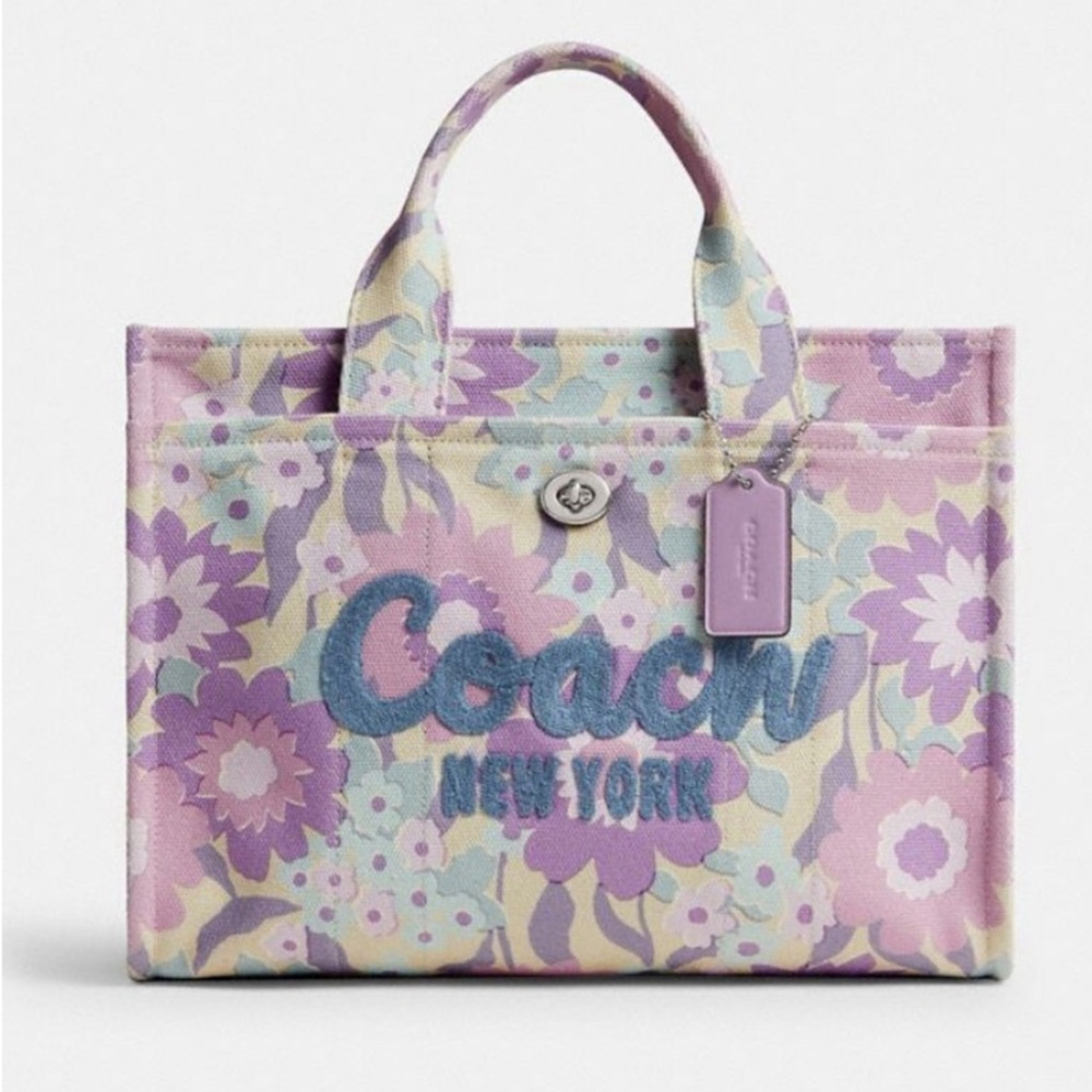 Coach Floral Pastel Canvas Tote - Lavender, Mint, Cream